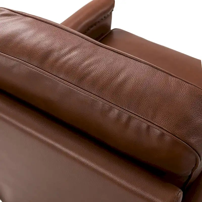 Genuine Leather 360 Swivel Armchair with Nailhead Trims