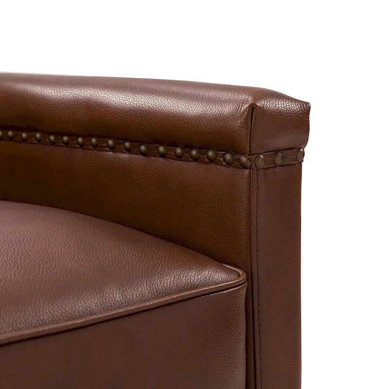 Genuine Leather 360 Swivel Armchair with Nailhead Trims