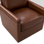 Genuine Leather 360 Swivel Armchair with Nailhead Trims