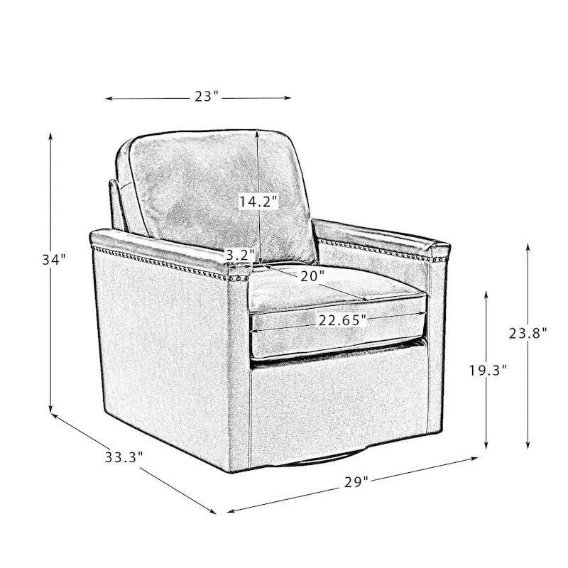 Genuine Leather 360 Swivel Armchair with Nailhead Trims