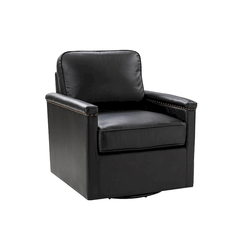 Genuine Leather 360 Swivel Armchair with Nailhead Trims