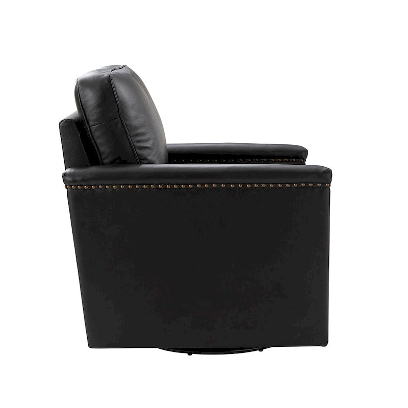 Genuine Leather 360 Swivel Armchair with Nailhead Trims