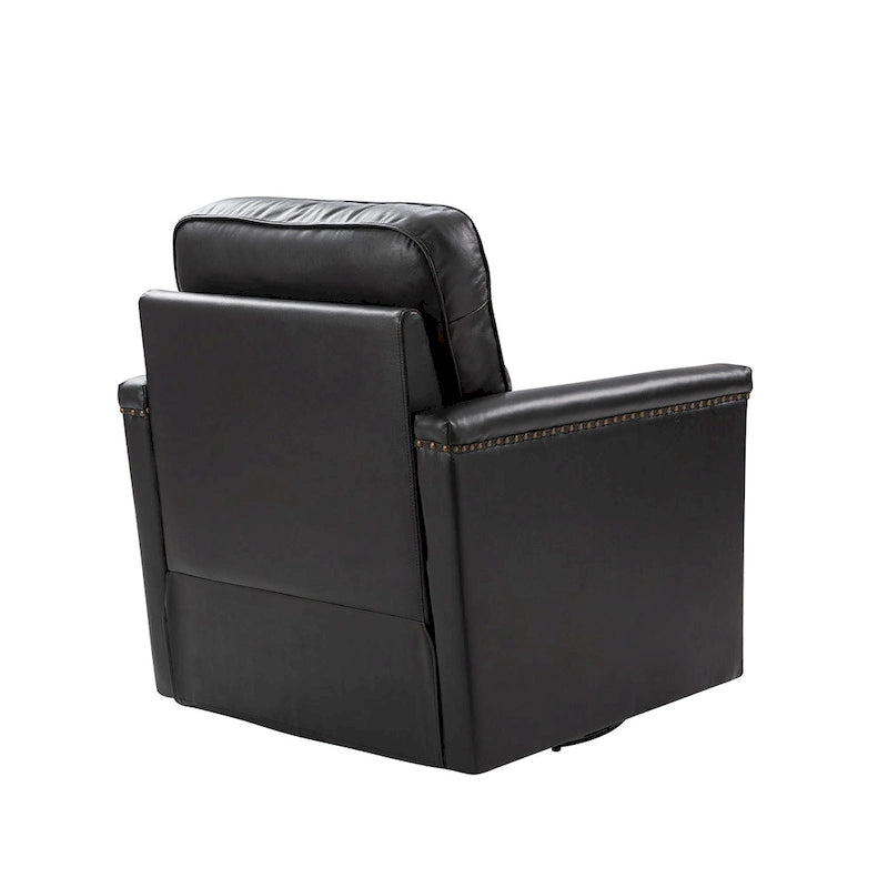 Genuine Leather 360 Swivel Armchair with Nailhead Trims