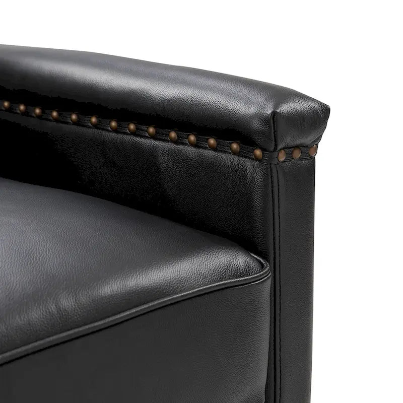 Genuine Leather 360 Swivel Armchair with Nailhead Trims