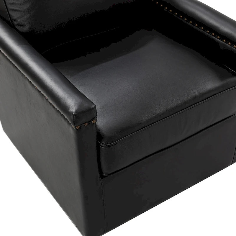 Genuine Leather 360 Swivel Armchair with Nailhead Trims