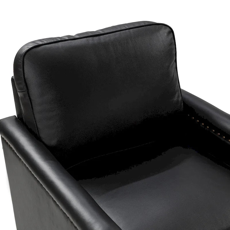Genuine Leather 360 Swivel Armchair with Nailhead Trims