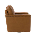 Genuine Leather 360 Swivel Armchair with Nailhead Trims