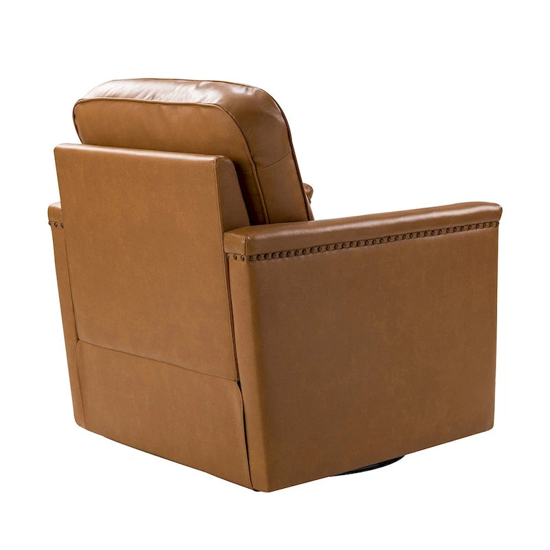 Genuine Leather 360 Swivel Armchair with Nailhead Trims
