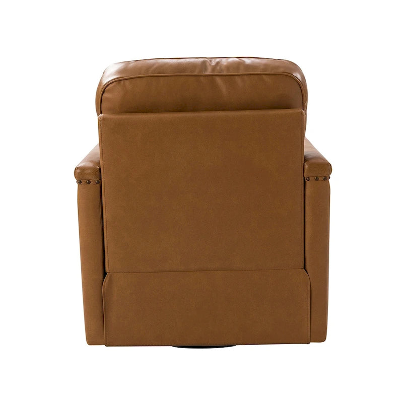 Genuine Leather 360 Swivel Armchair with Nailhead Trims