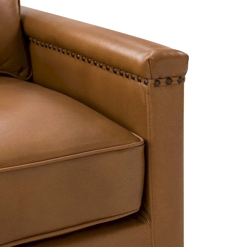 Genuine Leather 360 Swivel Armchair with Nailhead Trims