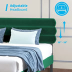 Velvet Upholstered Bed Frame with Tufted Headboard - King/Queen/Full