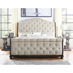 Beige Upholstered Sleigh Bed - Queen/King Size