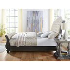 Beige Upholstered Sleigh Bed - Queen/King Size