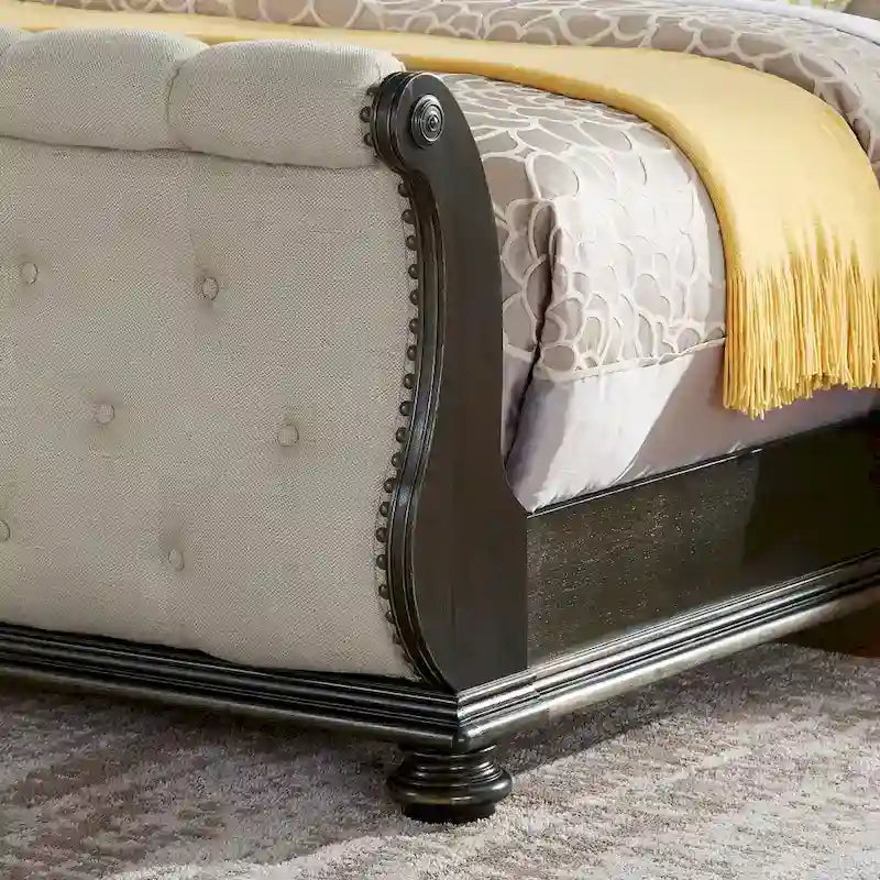 Beige Upholstered Sleigh Bed - Queen/King Size