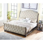 Beige Upholstered Sleigh Bed - Queen/King Size