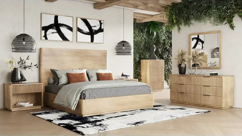 Natural Oak Bed with Rectangular Headboard - Queen/King