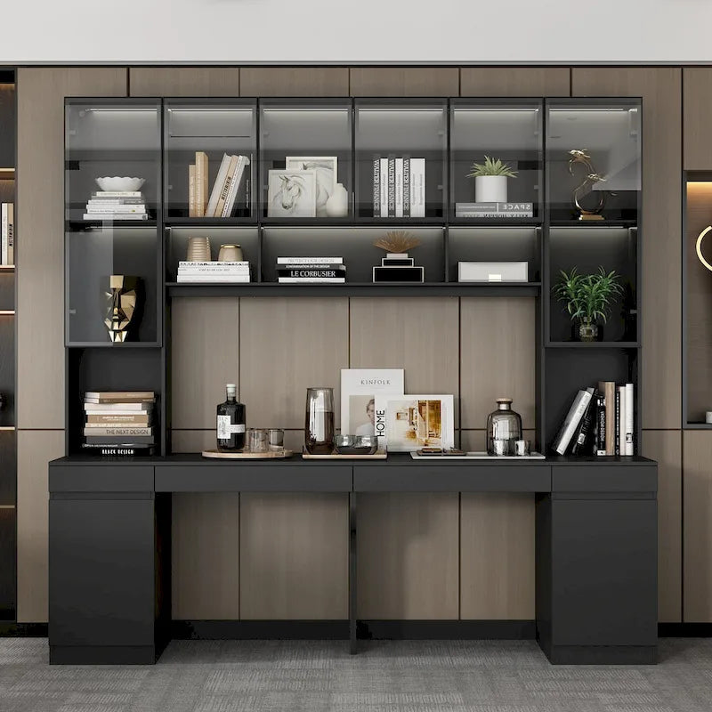 Black Double Desk Workstation with Storage for Two