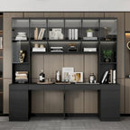 Black Double Desk Workstation with Storage for Two