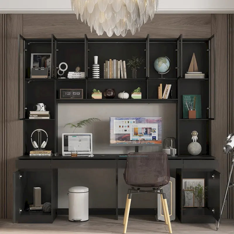 Black Double Desk Workstation with Storage for Two
