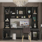 Black Double Desk Workstation with Storage for Two