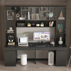 Black Double Desk Workstation with Storage for Two