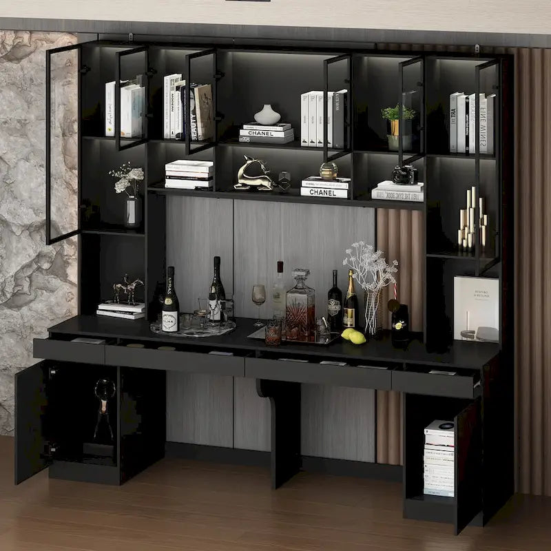 Black Double Desk Workstation with Storage for Two