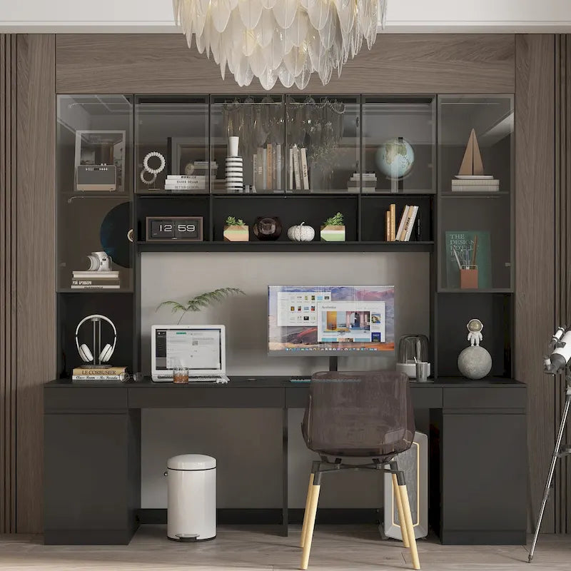 Black Double Desk Workstation with Storage for Two