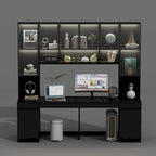 Black Double Desk Workstation with Storage for Two