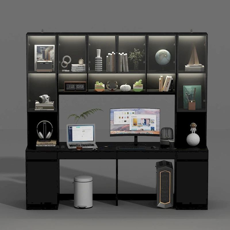 Black Double Desk Workstation with Storage for Two