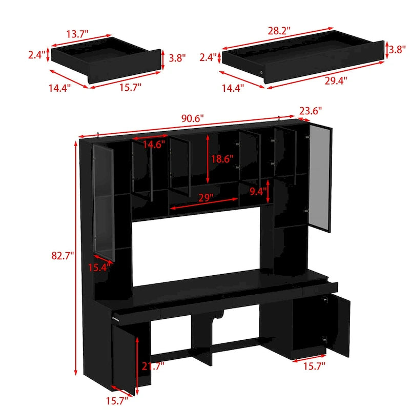 Black Double Desk Workstation with Storage for Two
