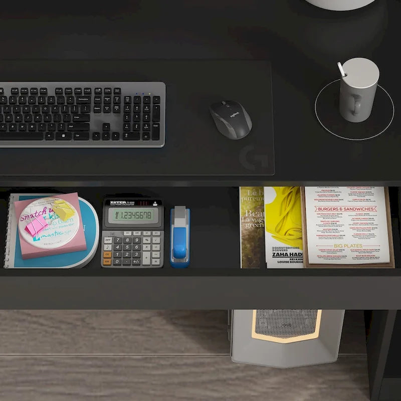 Black Double Desk Workstation with Storage for Two