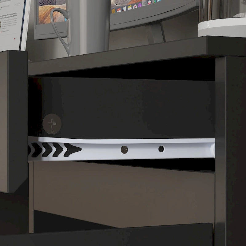 Black Double Desk Workstation with Storage for Two