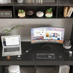 Black Double Desk Workstation with Storage for Two