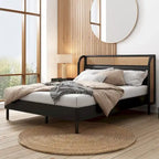 Rattan Wood Platform Queen Bed