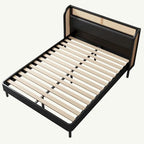 Rattan Wood Platform Queen Bed