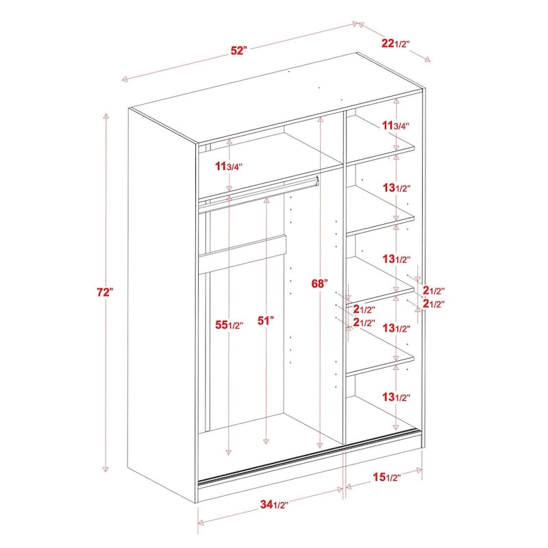 Solid Wood Wardrobe Armoire with Sliding Doors - Multiple Configurations