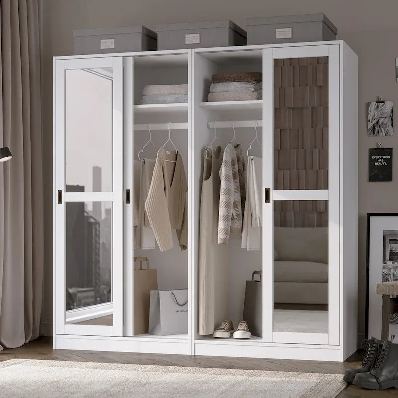 Solid Wood Wardrobe Armoire with Sliding Doors - Multiple Configurations