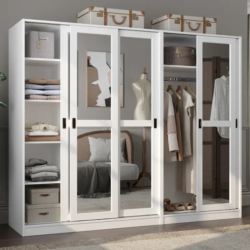 Solid Wood Wardrobe Armoire with Sliding Doors - Multiple Configurations
