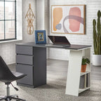 Modern Writing Desk with Drawers - Grey/White - Single User
