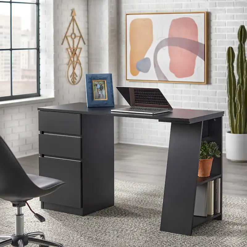 Modern Writing Desk with Drawers - Grey/White - Single User