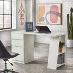 Modern Writing Desk with Drawers - Grey/White - Single User