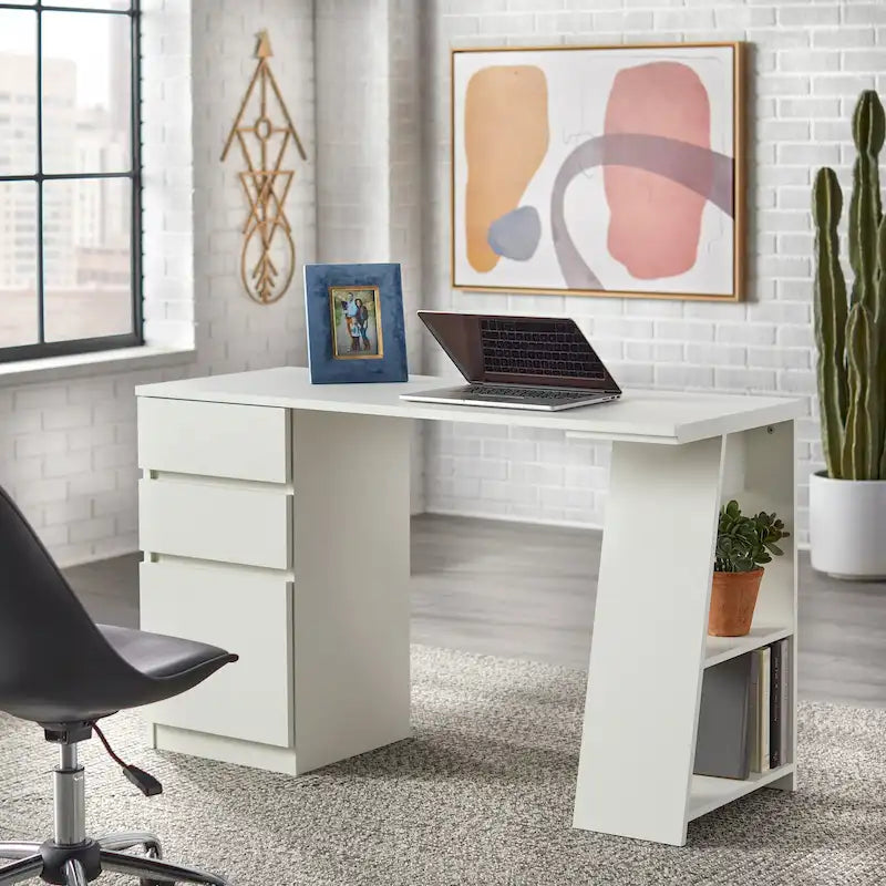 Modern Writing Desk with Drawers - Grey/White - Single User