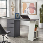 Modern Writing Desk with Drawers - Grey/White - Single User