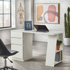 Modern Writing Desk with Drawers - Grey/White - Single User