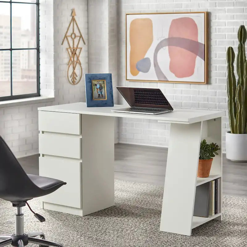Modern Writing Desk with Drawers - Grey/White - Single User
