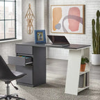Modern Writing Desk with Drawers - Grey/White - Single User