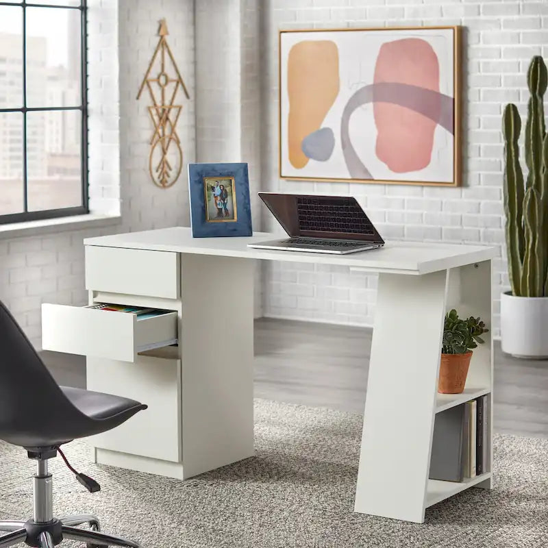 Modern Writing Desk with Drawers - Grey/White - Single User