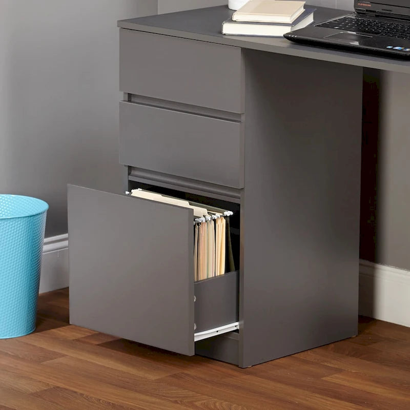 Modern Writing Desk with Drawers - Grey/White - Single User
