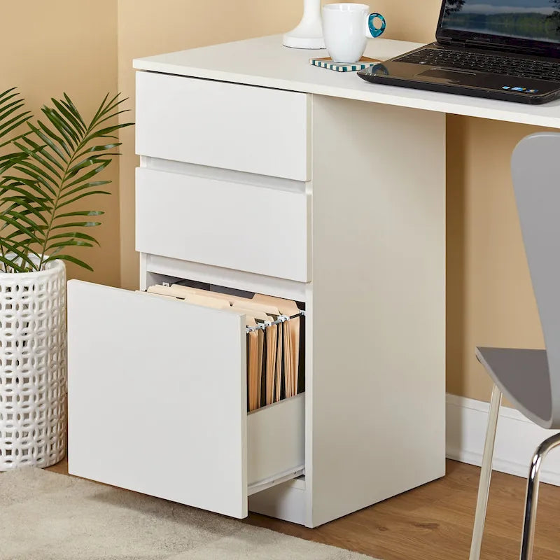 Modern Writing Desk with Drawers - Grey/White - Single User