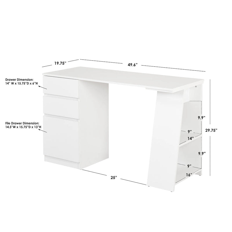 Modern Writing Desk with Drawers - Grey/White - Single User